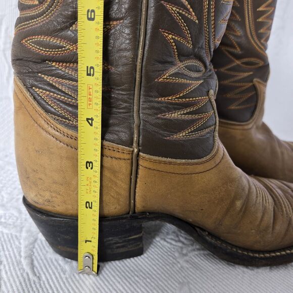 Tony Lama Embroidered Leather Cowboy Boots Brown Women 7 Mid Calf Pointed Toe - Picture 10 of 12